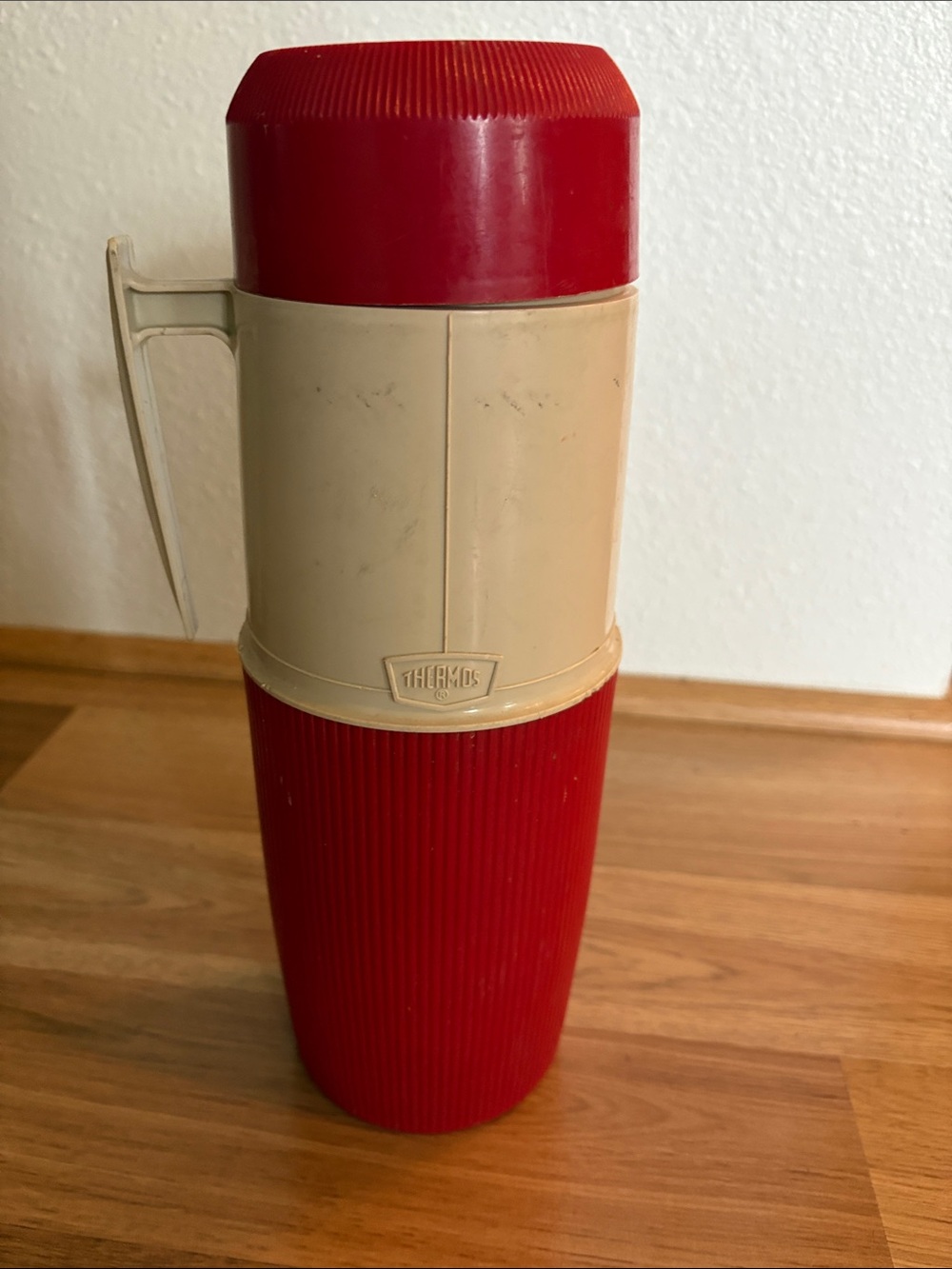Vintage king steely Thermos Red and Cream Insulated Travel Mug with Handle